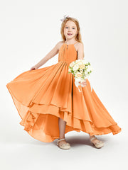 Asymmetrical Chiffon Junior Bridesmaid Dresses Orange