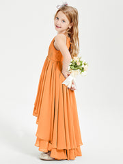 Asymmetrical Chiffon Junior Bridesmaid Dresses Orange