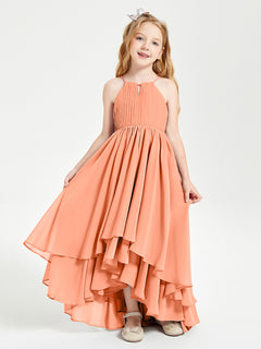 Asymmetrical Chiffon Junior Bridesmaid Dresses Papaya