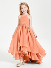 Asymmetrical Chiffon Junior Bridesmaid Dresses Papaya