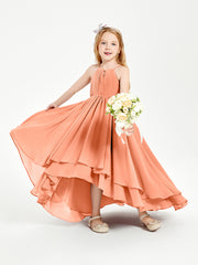 Asymmetrical Chiffon Junior Bridesmaid Dresses Papaya