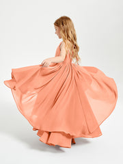 Asymmetrical Chiffon Junior Bridesmaid Dresses Papaya