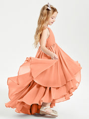 Asymmetrical Chiffon Junior Bridesmaid Dresses Papaya