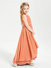 Asymmetrical Chiffon Junior Bridesmaid Dresses Papaya