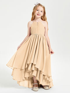 Asymmetrical Chiffon Junior Bridesmaid Dresses Peach