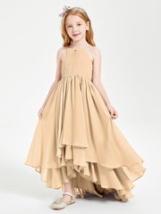 Asymmetrical Chiffon Junior Bridesmaid Dresses Peach
