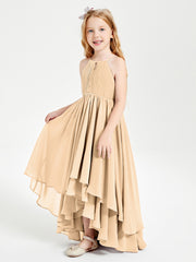 Asymmetrical Chiffon Junior Bridesmaid Dresses Peach