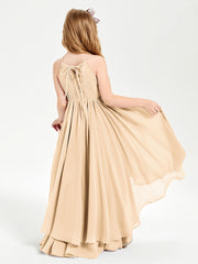 Asymmetrical Chiffon Junior Bridesmaid Dresses Peach