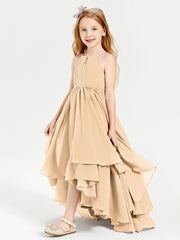 Asymmetrical Chiffon Junior Bridesmaid Dresses Peach