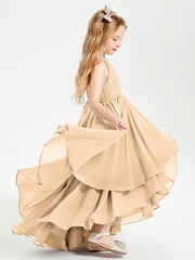 Asymmetrical Chiffon Junior Bridesmaid Dresses Peach