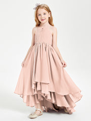 Asymmetrical Chiffon Junior Bridesmaid Dresses Pearl Pink