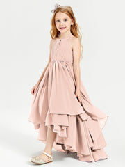 Asymmetrical Chiffon Junior Bridesmaid Dresses Pearl Pink