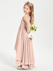 Asymmetrical Chiffon Junior Bridesmaid Dresses Pearl Pink