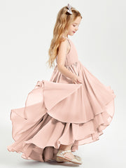 Asymmetrical Chiffon Junior Bridesmaid Dresses Pearl Pink