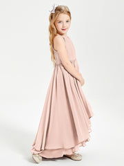 Asymmetrical Chiffon Junior Bridesmaid Dresses Pearl Pink