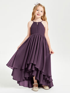 Asymmetrical Chiffon Junior Bridesmaid Dresses Plum