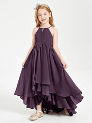 Asymmetrical Chiffon Junior Bridesmaid Dresses Plum