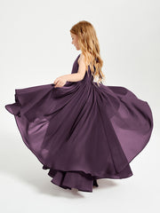 Asymmetrical Chiffon Junior Bridesmaid Dresses Plum