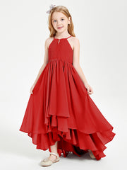 Asymmetrical Chiffon Junior Bridesmaid Dresses Red