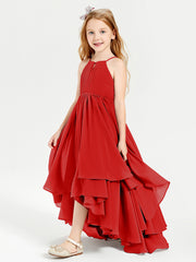 Asymmetrical Chiffon Junior Bridesmaid Dresses Red