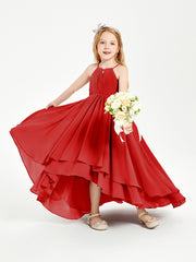 Asymmetrical Chiffon Junior Bridesmaid Dresses Red