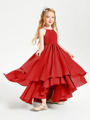 Asymmetrical Chiffon Junior Bridesmaid Dresses Red
