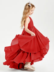 Asymmetrical Chiffon Junior Bridesmaid Dresses Red