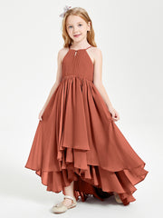 Asymmetrical Chiffon Junior Bridesmaid Dresses Rust