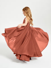 Asymmetrical Chiffon Junior Bridesmaid Dresses Rust