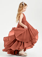 Asymmetrical Chiffon Junior Bridesmaid Dresses Rust