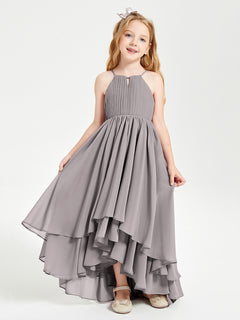 Asymmetrical Chiffon Junior Bridesmaid Dresses Silver