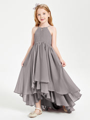 Asymmetrical Chiffon Junior Bridesmaid Dresses Silver
