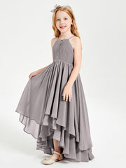 Asymmetrical Chiffon Junior Bridesmaid Dresses Silver