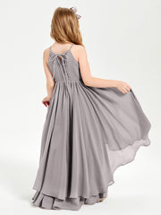 Asymmetrical Chiffon Junior Bridesmaid Dresses Silver