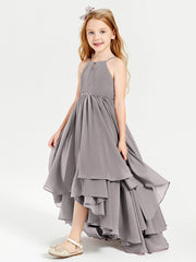 Asymmetrical Chiffon Junior Bridesmaid Dresses Silver
