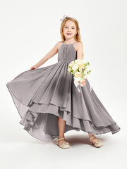 Asymmetrical Chiffon Junior Bridesmaid Dresses Silver