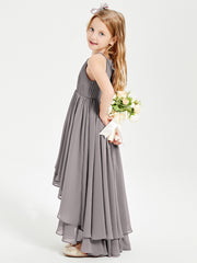 Asymmetrical Chiffon Junior Bridesmaid Dresses Silver