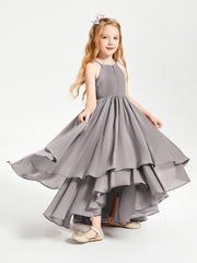 Asymmetrical Chiffon Junior Bridesmaid Dresses Silver