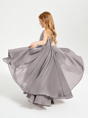 Asymmetrical Chiffon Junior Bridesmaid Dresses Silver