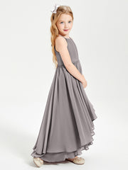 Asymmetrical Chiffon Junior Bridesmaid Dresses Silver