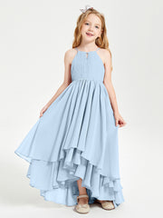 Asymmetrical Chiffon Junior Bridesmaid Dresses Sky Blue