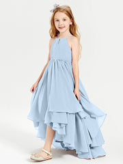 Asymmetrical Chiffon Junior Bridesmaid Dresses Sky Blue