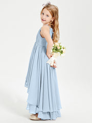 Asymmetrical Chiffon Junior Bridesmaid Dresses Sky Blue