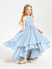 Asymmetrical Chiffon Junior Bridesmaid Dresses Sky Blue