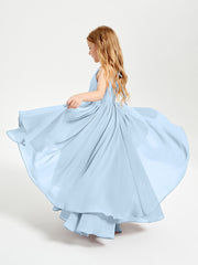 Asymmetrical Chiffon Junior Bridesmaid Dresses Sky Blue