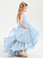 Asymmetrical Chiffon Junior Bridesmaid Dresses Sky Blue