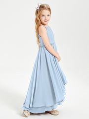 Asymmetrical Chiffon Junior Bridesmaid Dresses Sky Blue