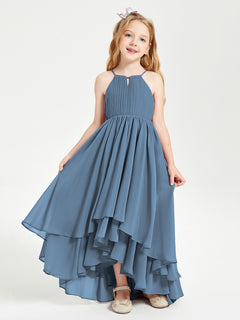 Asymmetrical Chiffon Junior Bridesmaid Dresses Slate Blue