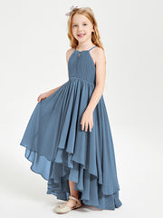 Asymmetrical Chiffon Junior Bridesmaid Dresses Slate Blue