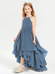Asymmetrical Chiffon Junior Bridesmaid Dresses Slate Blue